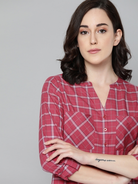 

Harvard Women Maroon & White Checked Cotton Regular Fit Casual Shirt