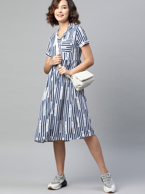 

Harvard Women Navy Blue & White Striped Shirt Dress