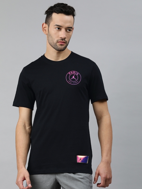 

Nike Men Black & Pink Pure Cotton Paris Saint Germain Logo Printed Back Round Neck T-Shirt