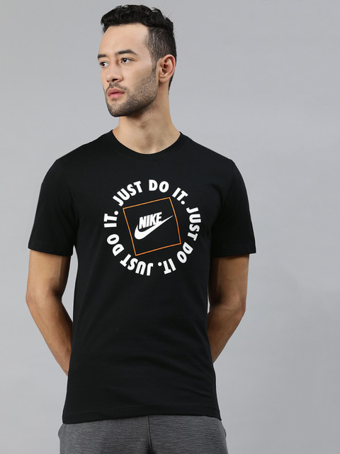 

Nike Men Black White Pure Cotton Just Do It Printed AS NSW HBR 1 Round Neck Pure Cotton T-shirt