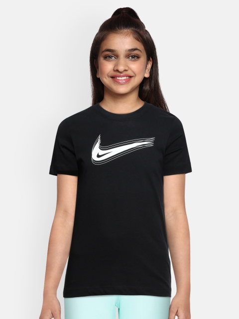 

Nike Unisex Kids Black Brand Logo Pure Cotton Round Neck T-shirt