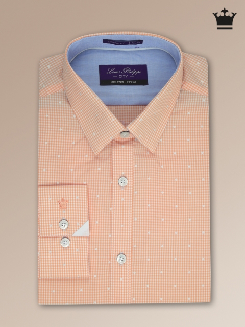 

Louis Philippe Orange Checked Milano Fit Casual Shirt