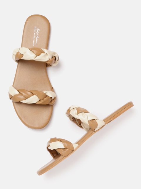 

Mast & Harbour Women Beige & Brown Braided Patterned Open Toe Flats