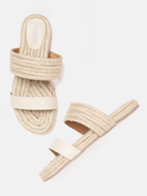 

Mast & Harbour Women Off-White Woven Design Open Toe Espadrille Flats