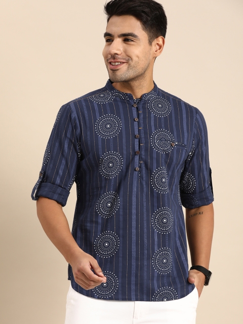

Anouk Men Navy Blue & White Ethnic Motifs Printed Kurta
