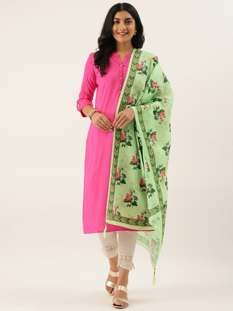 

LADUSAA Green & Pink Floral Printed Dupatta