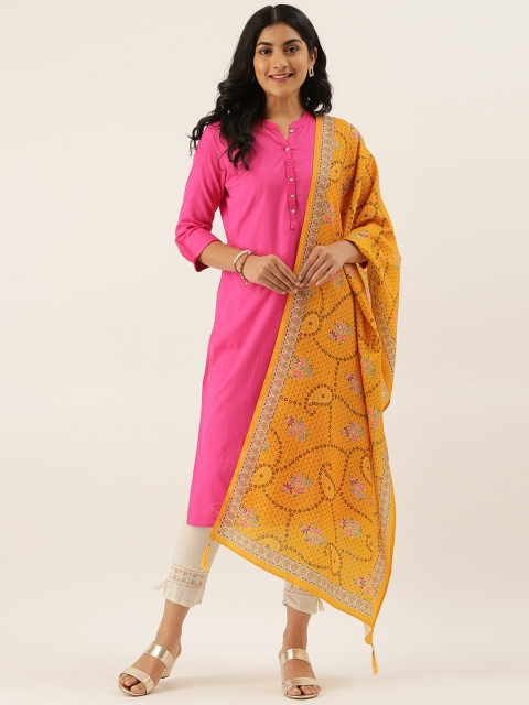 

LADUSAA Yellow & Burgundy Floral Printed Dupatta