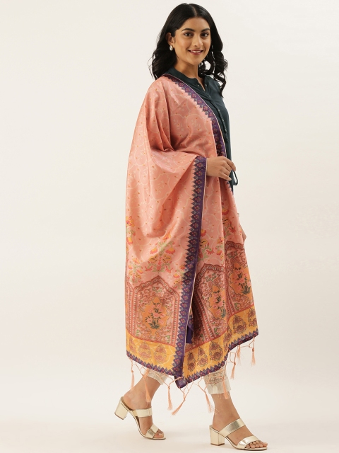 

LADUSAA Pink & Off-White Floral Printed Dupatta