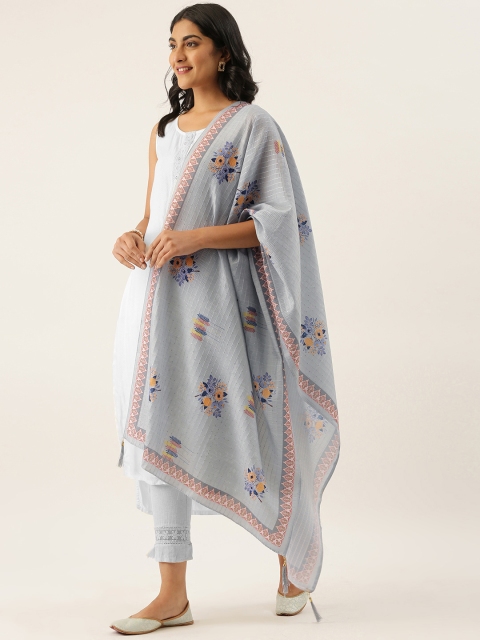 

LADUSAA Blue & Maroon Printed Dupatta