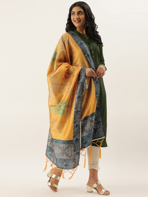 

LADUSAA Mustard Yellow & Blue Printed Dupatta