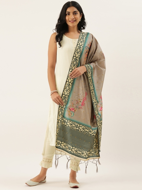 

LADUSAA Grey & Beige Printed Dupatta