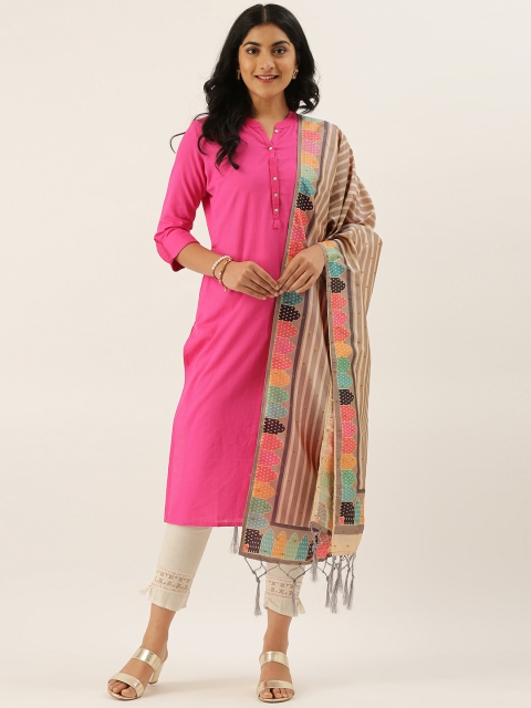 

LADUSAA Grey & Off-White Striped Dupatta