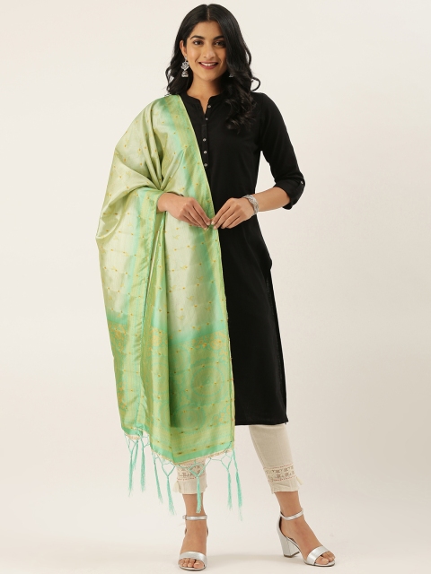 

LADUSAA Sea Green & Yellow Printed Dupatta