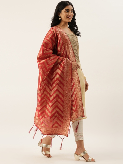 

LADUSAA Maroon Woven Design Dupatta