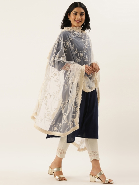 

LADUSAA White Embroidered Dupatta