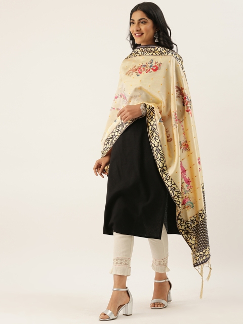

LADUSAA Beige Floral Printed Dupatta