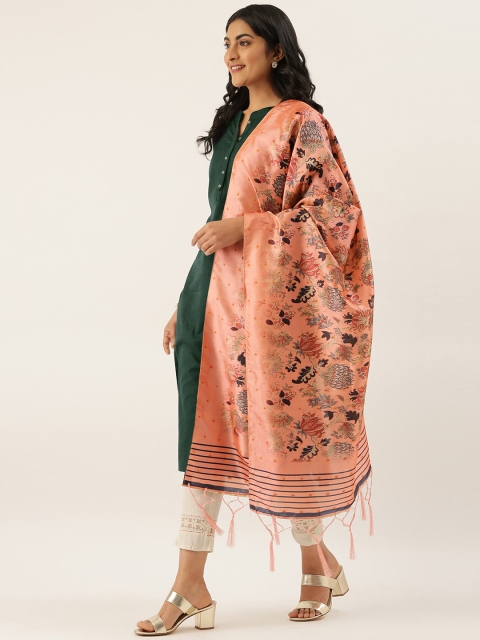 

LADUSAA Pink & Navy Blue Floral Printed Dupatta