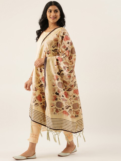 

LADUSAA Beige & Multicoloured Printed Dupatta