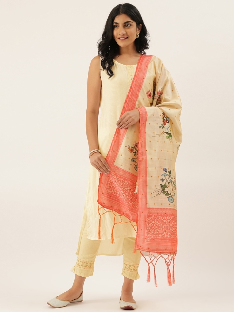 

LADUSAA Off-White & Red Printed Dupatta