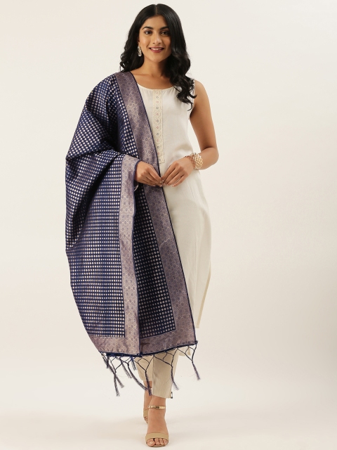 

LADUSAA Blue & Gold-Toned Woven Design Dupatta