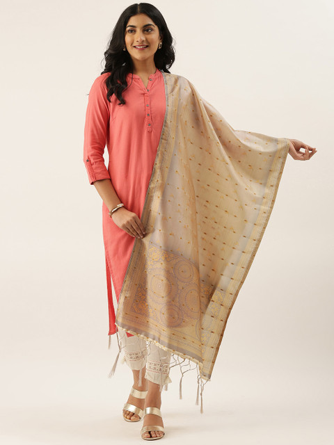 

LADUSAA Grey & Golden Printed Dupatta