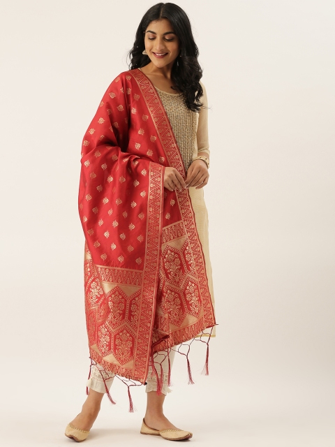 

LADUSAA Maroon & Gold-Toned Woven Design Dupatta