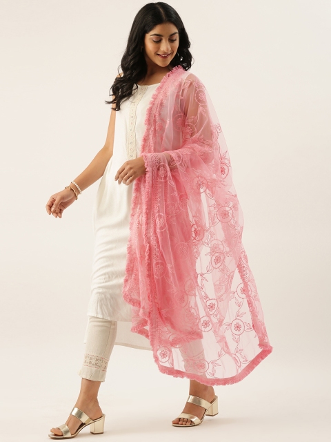 

LADUSAA Pink Printed Dupatta