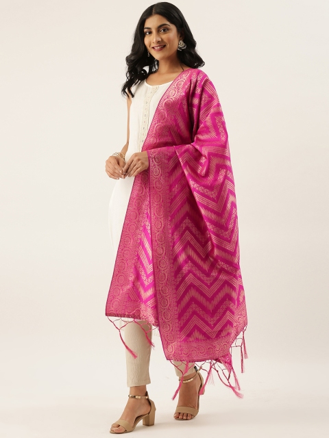

LADUSAA Pink & Gold-Toned Woven Design Dupatta