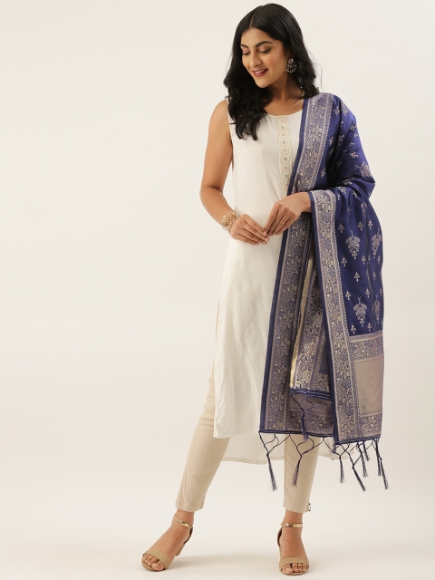 

LADUSAA Blue & Gold-Toned Woven Design Dupatta