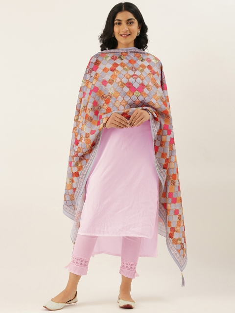 

LADUSAA Grey & Multicoloured Printed Dupatta