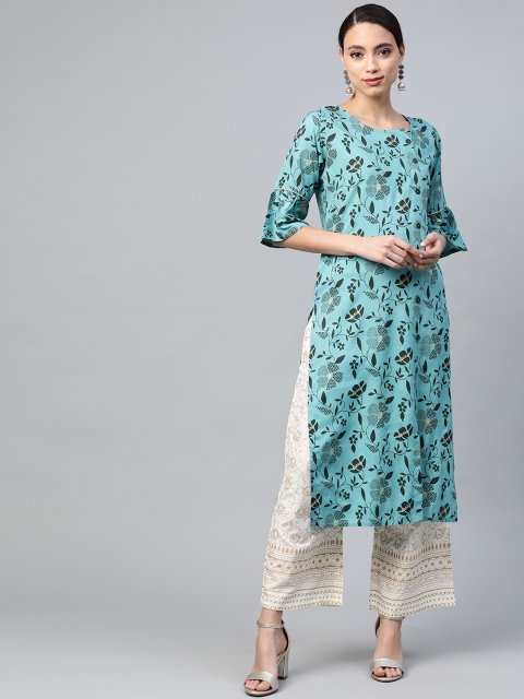 

Anubhutee Women Blue & White Ethnic Motifs Print Kurta with Palazzos