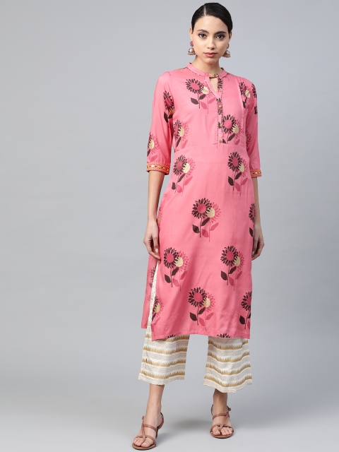 

Anubhutee Women Peach-Coloured & White Ethnic Motifs Print Kurta with Palazzos