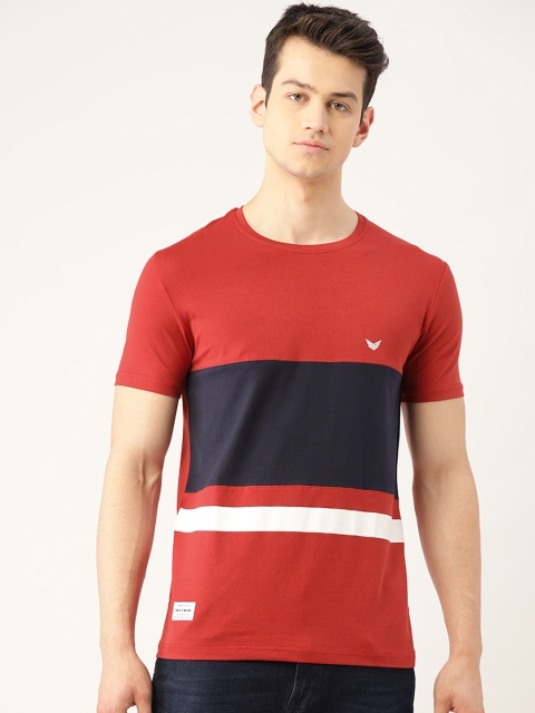 

RED & BLUE Men Maroon & Navy Blue Pure Cotton Colourblocked Round Neck T-shirt