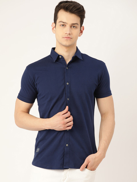 

RED & BLUE Men Navy Blue Regular Fit Solid Casual Shirt