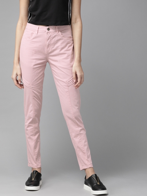 

The Roadster Lifestyle Co Women Pink Skinny Fit Solid Chinos