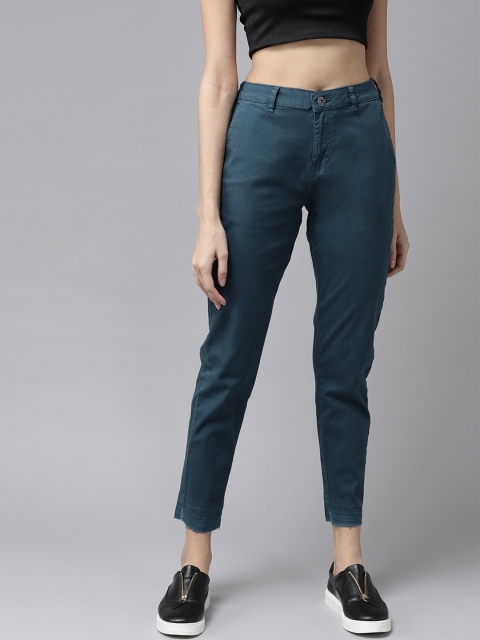 

The Roadster Lifestyle Co Women Teal Blue Slim Fit Solid Chinos