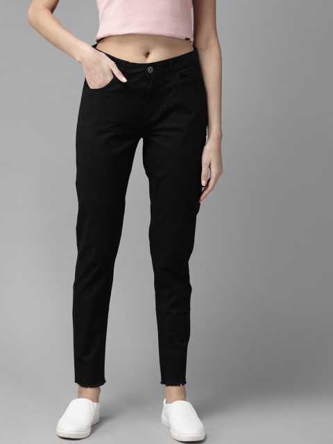 

The Roadster Lifestyle Co Women Black Regular Fit Solid Chino Trousers