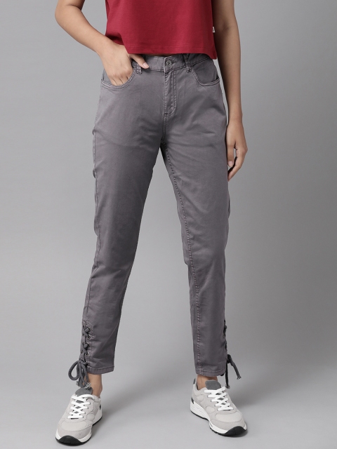 

The Roadster Lifestyle Co Women Charcoal Grey Skinny Fit Solid Regular Trousers