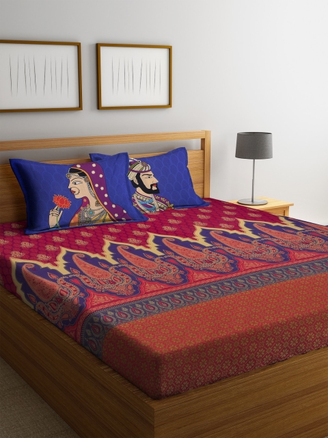 

BOMBAY DYEING Purple & Blue Ethnic Motifs 180 TC Cotton 1 King Bedsheet with 2 Pillow Covers