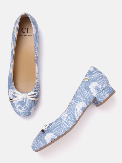 

Carlton London Women Blue & White Floral Printed Ballerinas with Bow Detail