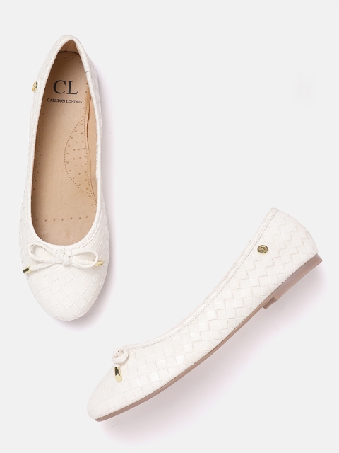 

Carlton London Women White Basket Weave Ballerinas with Bow Detail