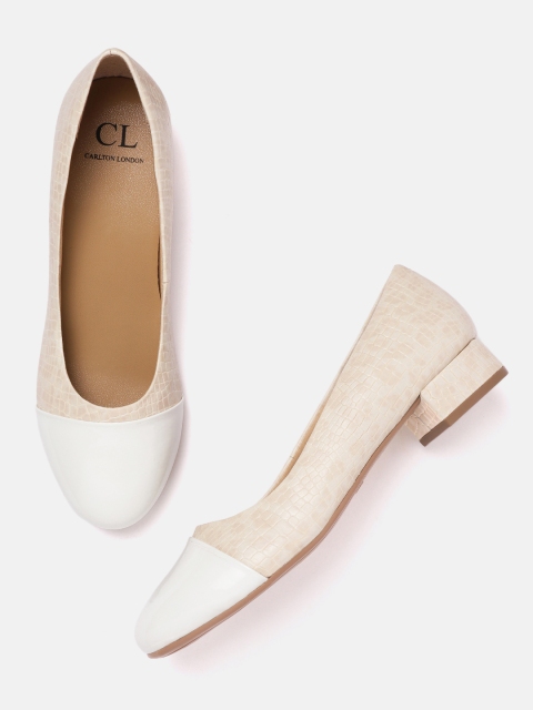 

Carlton London Women Beige & White Croc Textured Ballerinas