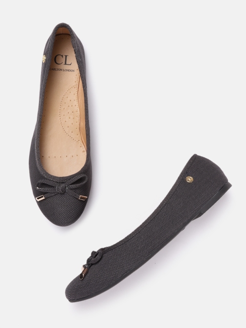 

Carlton London Women Charcoal Grey Chevron Weave Ballerinas