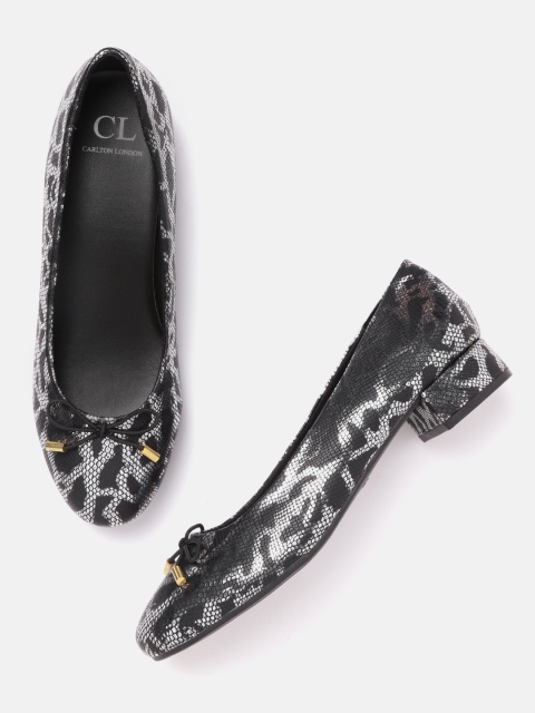 

Carlton London Women Black & Silver-Toned Snakeskin Textured & Leopard Print Ballerinas