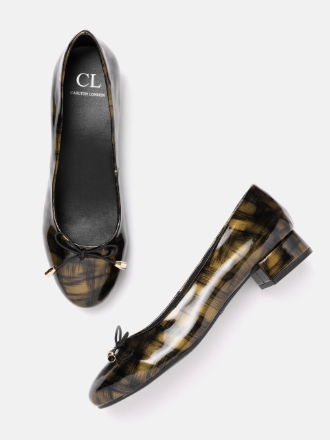

Carlton London Women Olive Green & Black Printed Patent Finish Solid Ballerinas
