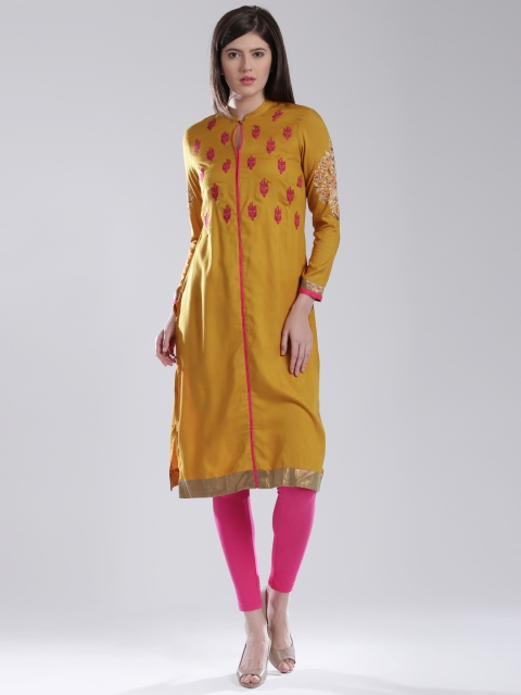 

W Mustard Yellow Embroidered Sequinned Kurta