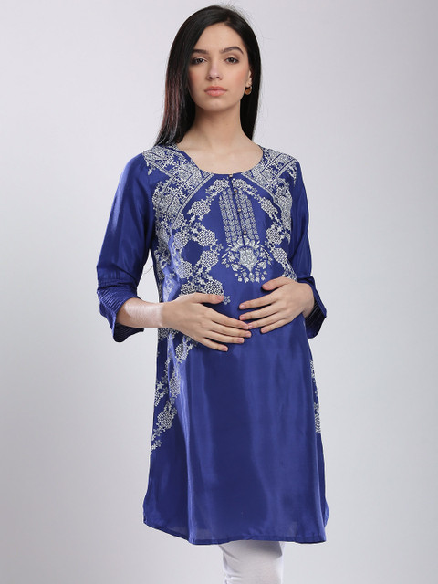 

W Blue Printed Maternity A-Line Kurta