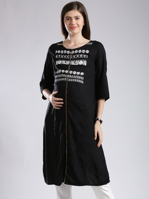 

W Black Floral Print A-Line Maternity Kurta