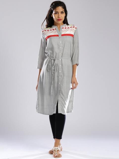 

W Off-White & Grey Printed Kurta