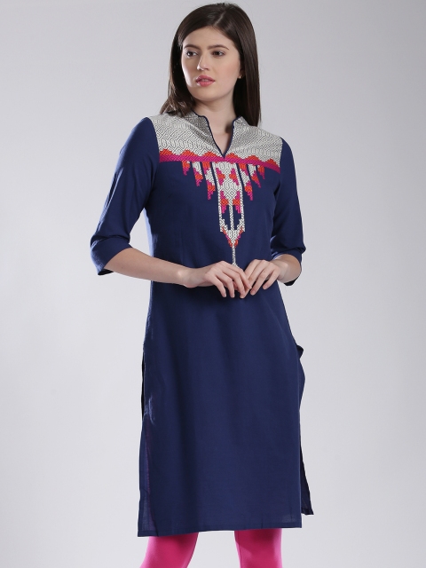 

W Navy Aztec Patterned Kurta, Navy blue